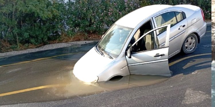 Bodrum’da İsale Hattı Yine Patladı Otomobil Çukura Düştü