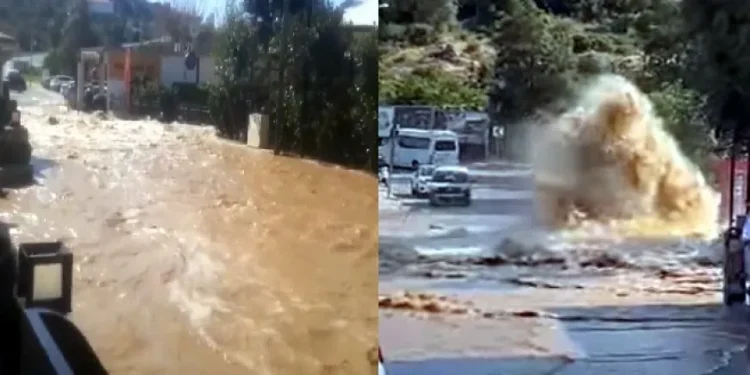 Akyarlar’da su isale hattı patladı cadde nehire dönüştü
