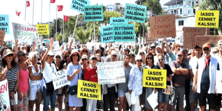 Antik İasos Kenti’nde (Kıyıkışlacık) Maden yükleme limanı istemiyoruz eylemi yaptılar