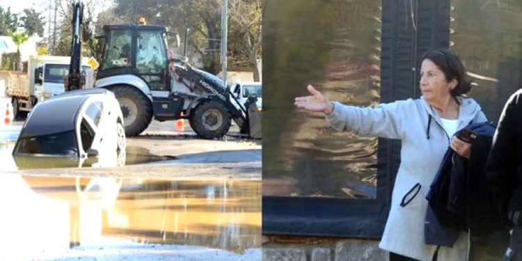 Caddenin ortasında patlayan su isale hattına otomobili ile düşen kadın avukat isyan etti