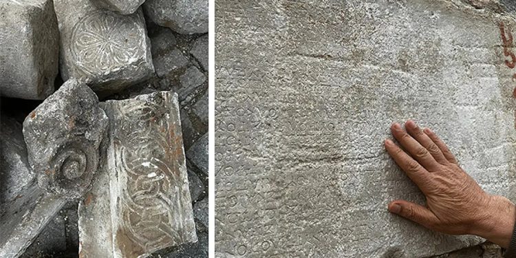 Milas’ta yıkılan binanın molozları arasından tarihi eserler çıktı