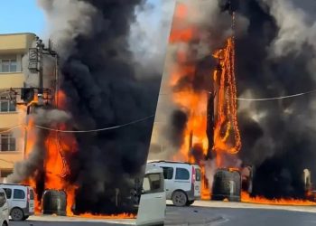 Mahallenin ortasındaki trafo bomba gibi patladı yangın çıktı, büyük panik yaşandı