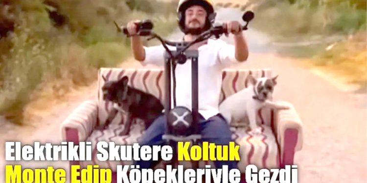 Elektrikli Skutere Koltuk Monte Edip Köpekleriyle Gezdi