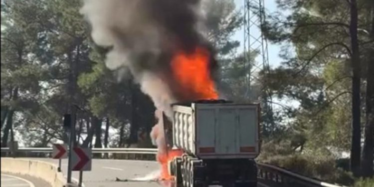 Sakar Geçidi’nde Kamyon Alevlere Teslim Oldu