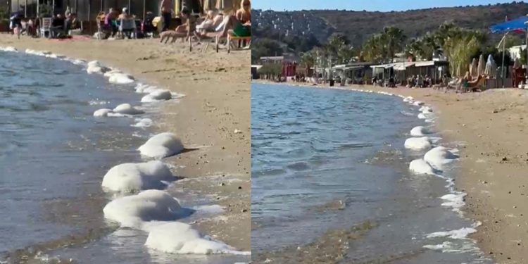 Bitez sahiline köpük vurdu! Vatandaşlardan belediyeye ihbar yağdı!