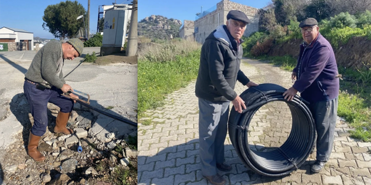 Yalıkavak’ta mahallenin su hattını 70 yaşındaki Hababam takımı döşüyor