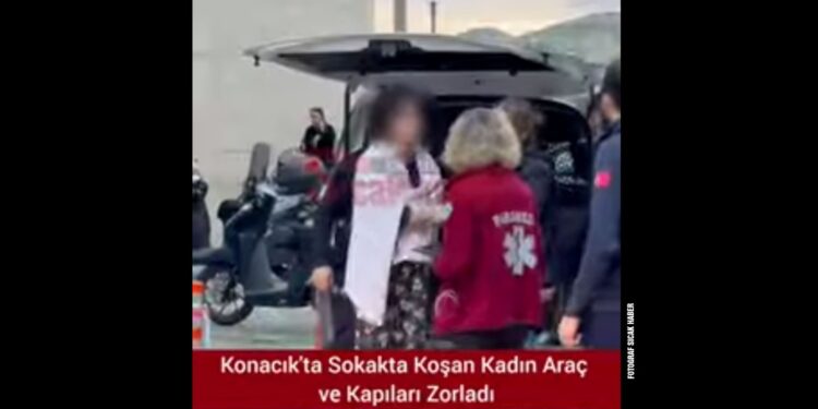 Konacık’ta sokakta koşan kadın araç ve kapıları zorladı