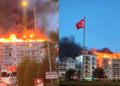 Muğla Milas’ta 5 katlı binanın çatısında yangın