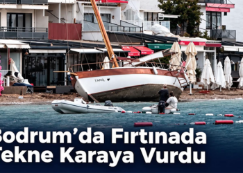 Bodrum’da Fırtınada Tekne Karaya Vurdu