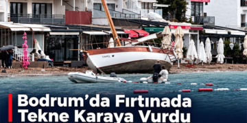 Bodrum’da Fırtınada Tekne Karaya Vurdu