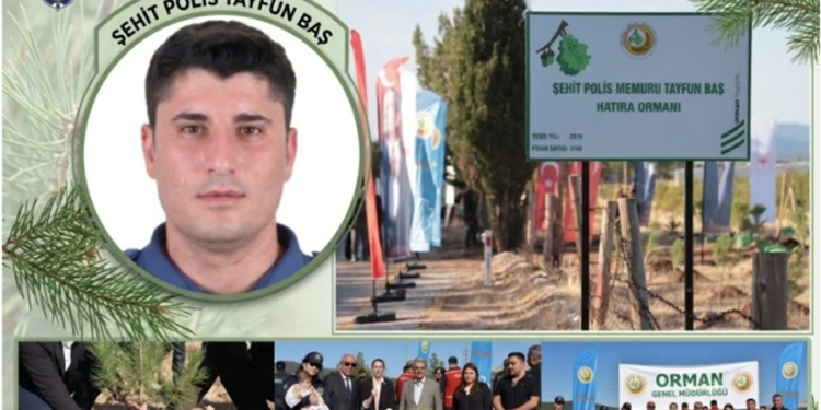 Şehit Polis Tayfun Baş Hatıra Ormanı anısına hazırlanan bilgilendirici görsel.