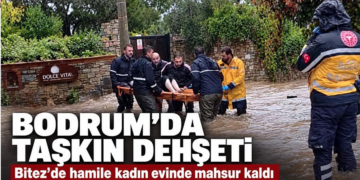 Bodrum’da taşkın dehşeti: Hamile kadın evinde mahsur kaldı!