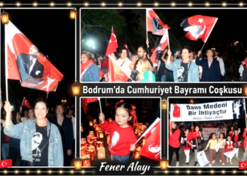 Bodrum'da Cumhuriyet Bayramı ve fener alayı kutlamalarından kolaj.