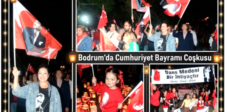 Bodrum'da Cumhuriyet Bayramı ve fener alayı kutlamalarından kolaj.