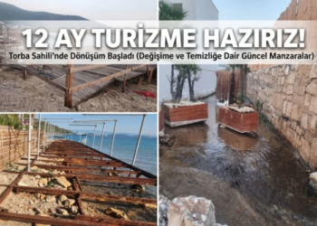 Torba Sahili'nde yürütülen kentsel dönüşüm ve temizlik çalışmaları kolajı.