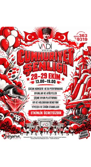 Vadi Bodrum Cumhuriyet Şenliği etkinliği için kırmızı beyaz afiş.