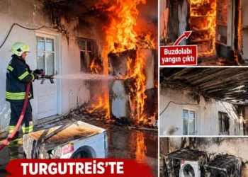 TURGUTREİS’TE BUZDOLABININ KABLOSU ARK YAPTI, YANGIN ÇIKTI