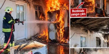 TURGUTREİS’TE BUZDOLABININ KABLOSU ARK YAPTI, YANGIN ÇIKTI